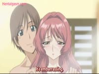 Blue haired anime teen sucking her brother's cock